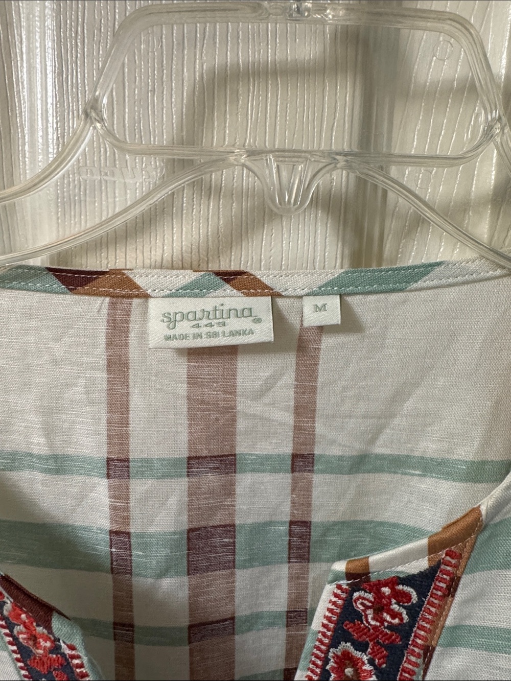 Spartina 449 Sage, Cream and Brown Plaid Drawstring Maxi Dress - Picture 5 of 6